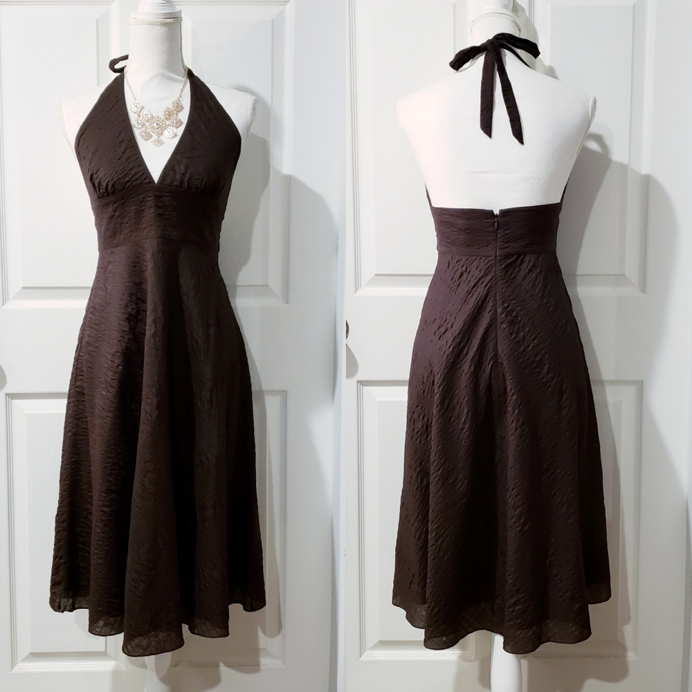 NWT J. CREW Brown Seersucker Halter Neck Dress